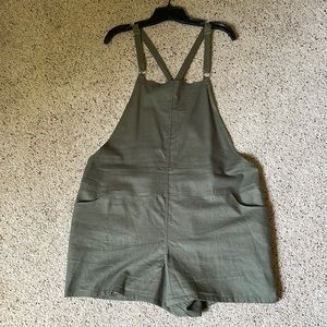 Torrid Olive Green Linen Overall Shorts 1X